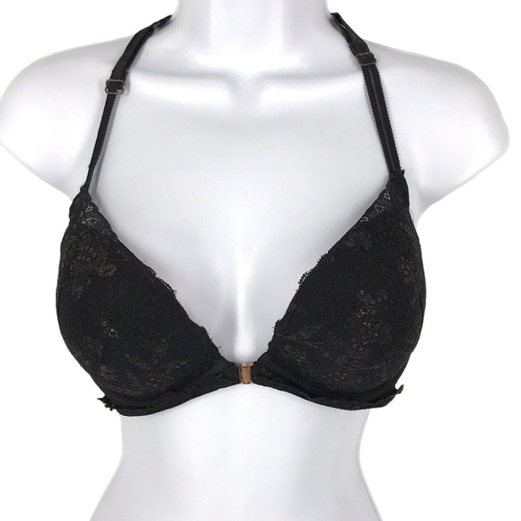 Pink Victoria's Secret Date Push Up Bra Black Lace Size  32DD - Picture 1 of 10